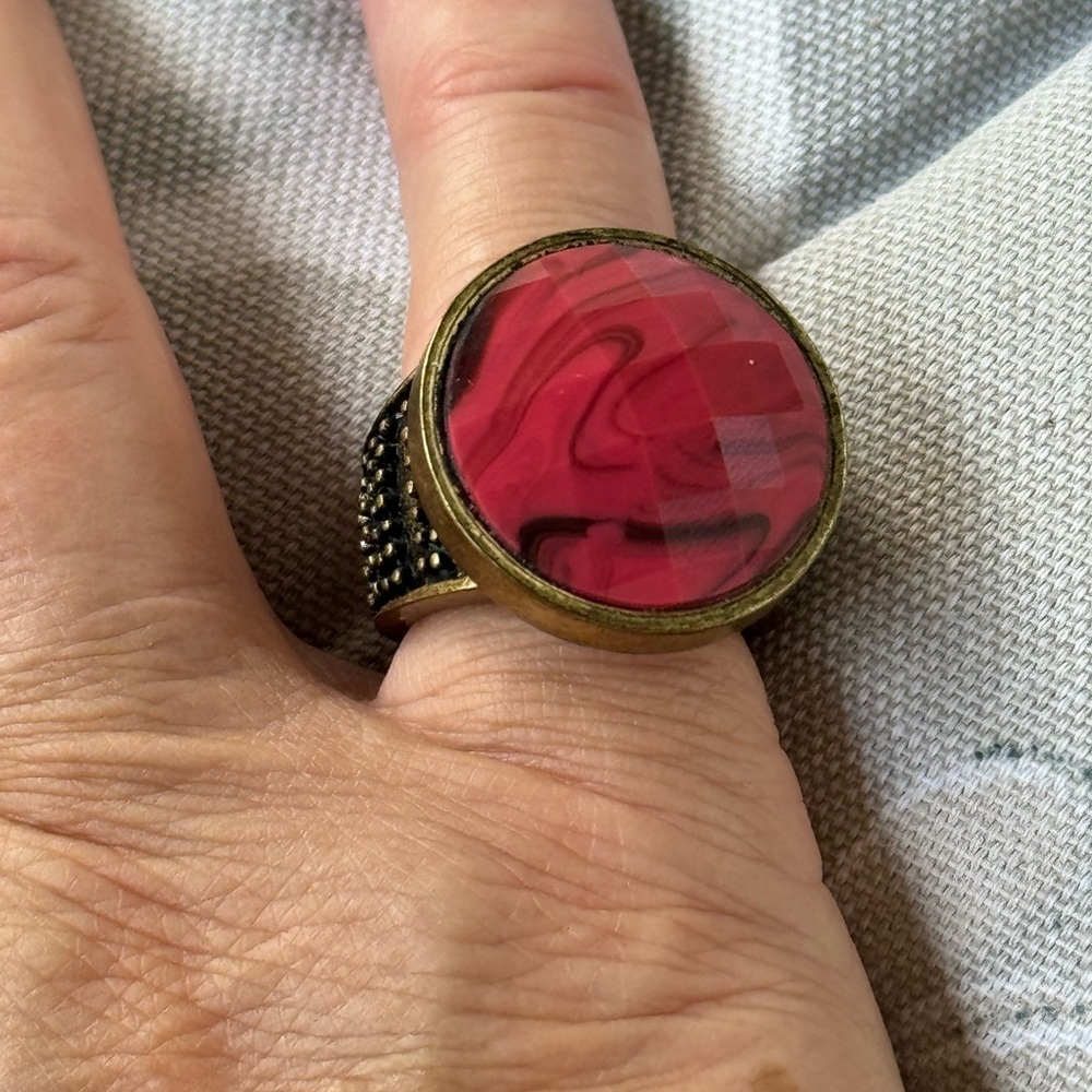 Lia Sophia Red and Gold Statement Ring